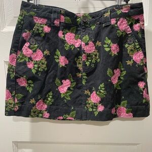Cottagecore, corduroy, Floral Black and Pink Skirt, Size 10